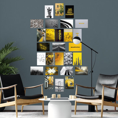 Walplus Yellow And Grey Adhesive Aesthetic Wall Mural Collage Set