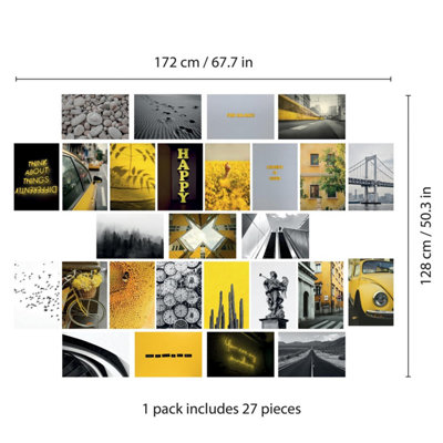 Walplus Yellow And Grey Adhesive Aesthetic Wall Mural Collage Set