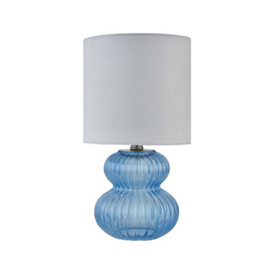 Walter - Set of 2 Blue Ribbed Glass 29cm Table Lamps with White Shade