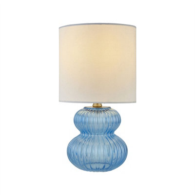Walter - Set of 2 Blue Ribbed Glass 29cm Table Lamps with White Shade