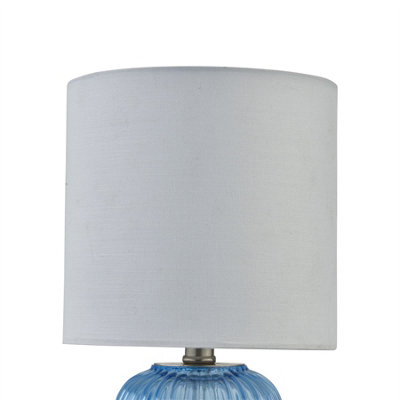 Walter - Set of 2 Blue Ribbed Glass 29cm Table Lamps with White Shade