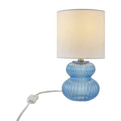 Walter - Set of 2 Blue Ribbed Glass 29cm Table Lamps with White Shade