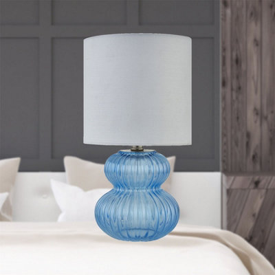 Walter - Set of 2 Blue Ribbed Glass 29cm Table Lamps with White Shade