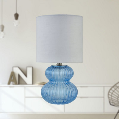 Walter - Set of 2 Blue Ribbed Glass 29cm Table Lamps with White Shade