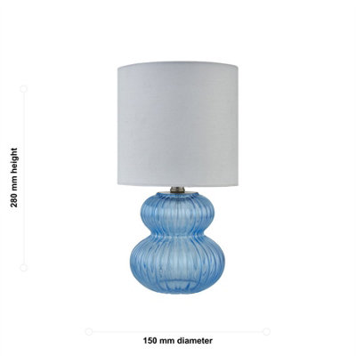 Walter - Set of 2 Blue Ribbed Glass 29cm Table Lamps with White Shade