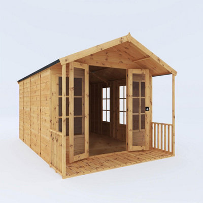 Waltons 10 x 8 Wooden Summerhouse and 2ft Veranda Apex
