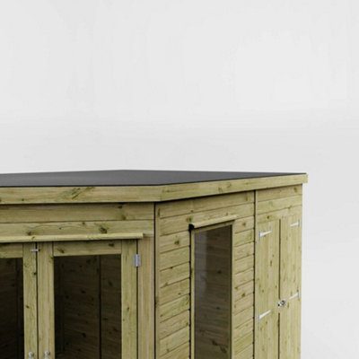 Waltons 12 x 8 Corner Summerhouse and Side Shed Flat Roof Wooden