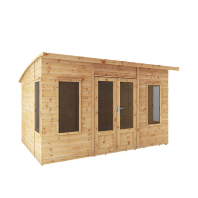 Waltons 12 x 8 Wooden Garden Room Curved Roof Summerhouse Tongue and Groove Double Doors