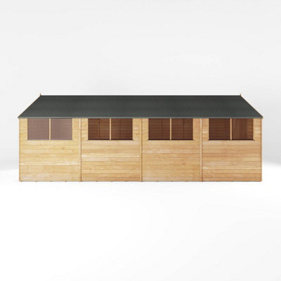 Waltons 20x10 Wooden Shed Overlap Apex Double Door Garden Workshop