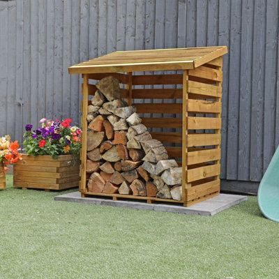 Waltons 3 x 3 Single Log Store Pressure Treated Wooden Outdoor Firewood Storage