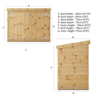 Waltons 3 x 5 Wooden Tongue and Groove Lawnmower Storage Shed Double Door Pent Garden Store