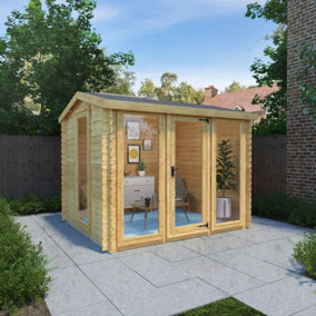 Waltons 3m x 2.5m Wooden 19mm Garden Log Cabin Summerhouse Apex Shed 10ft x 8ft