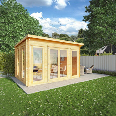 Waltons 4m x 4m Wooden 34mm Log Cabin Pent Summerhouse Garden Room 13ft x 13ft