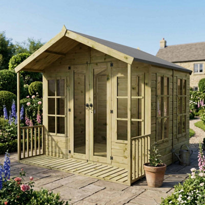 Waltons 6 x 8 Wooden Summerhouse with 2ft Veranda Apex Tongue and