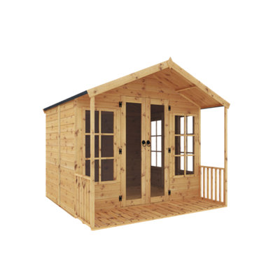 Waltons 6 x 8 Wooden Summerhouse with 2ft Veranda Apex Tongue and Groove Georgian Style Garden Room Double Doors