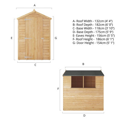 Waltons 6x4 Overlap Apex Shed Windows Single Door 6ft x 4ft