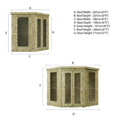 Waltons 7 x 7 Corner Summerhouse Flat Roof Wooden Tongue and