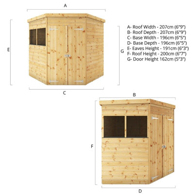 Waltons 7 x 7 Shiplap Corner Shed Tongue and Groove Double Door Garden Storage