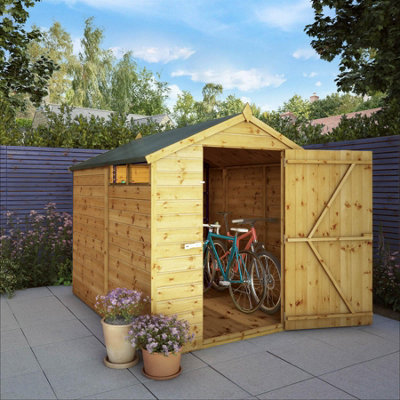 Waltons 8 x 6 Garden Security Shed Shiplap Tongue and Groove Single Door with Lock Discreet Windows