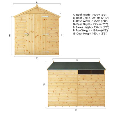 Waltons 8 x 6 Garden Security Shed Shiplap Tongue and Groove Single Door with Lock Discreet Windows