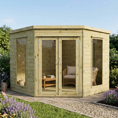 Waltons 8 x 8 Corner Summerhouse Flat Roof Wooden Tongue and