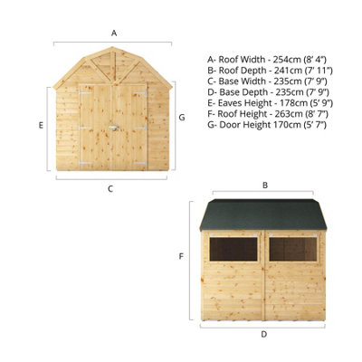 Waltons 8 x 8 Garden Workshop Shed Barn Double Door Tongue and Groove Toolshed
