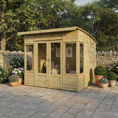 Waltons 8 x 8 Wooden Garden Room Curved Roof Summerhouse Tongue