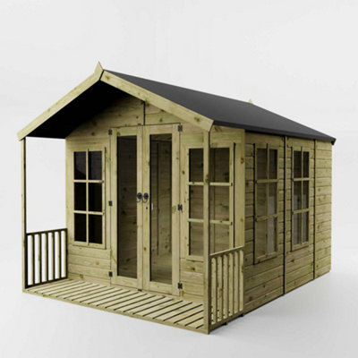 Waltons 8 x 8 Wooden Summerhouse with 2ft Veranda Apex Tongue and