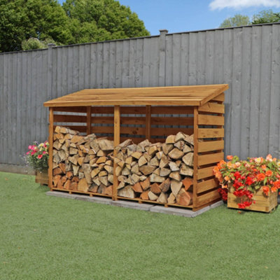 Waltons Wooden Double Log Shed Store 6ft x 3ft with Pressure Treated Wood for Firewood Storage