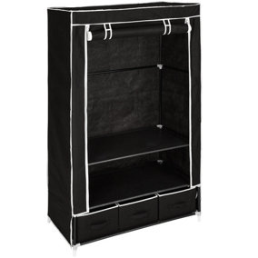 Wardrobe - 3 compartments and 3 drawers, opening with zips - black