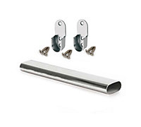 Wardrobe Rail Oval Chrome Hanging Rail Free End Supports & Screws - Length 1600mm