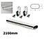 Wardrobe Rail Oval Chrome Hanging Rail Free End Supports & Screws - Length 2100mm