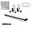 Wardrobe Rail Oval Chrome Hanging Rail Free End Supports & Screws - Length 600mm