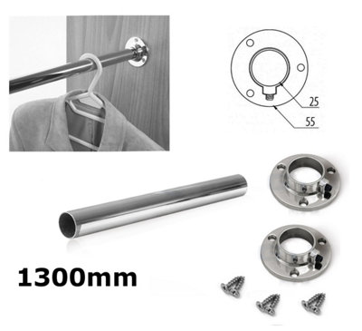 Wardrobe Round Rail Chrome Hanging Rail Free End Supports & Screws ...
