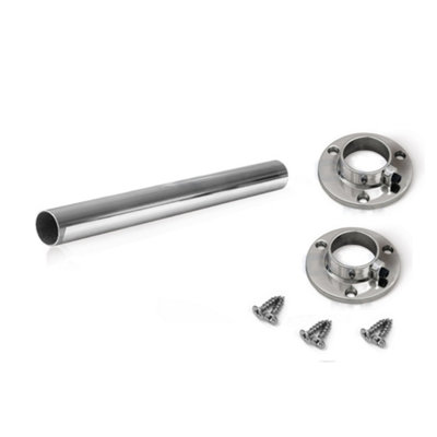 Wardrobe Round Rail Chrome Hanging Rail Free End Supports & Screws