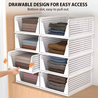 wardrobe storage organiser, 4 pack stackable storage boxes, for clothes ...