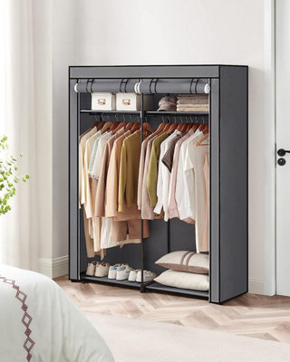 Wardrobe Storage Organiser, Portable Wardrobe with Hanging Rods, Clothes Rack, Foldable, Cloakroom, Bedroom, Study, Stable, Grey