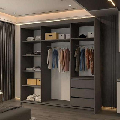 Wardrobe with LED Light -Modern Sliding Door Wardrobe-Bedroom Cabinet ...