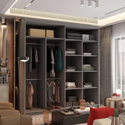 Wardrobe with LED Light Modern Sliding Wardrobe Unique Mirror Style ...