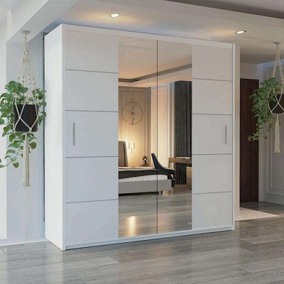 Wardrobe with LED Light - Modern Sliding Wardrobe with Mirror ...