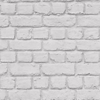 Warehouse Photographic Brick Effect Wallpaper In White And Grey
