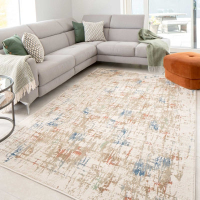 Warm Beige Blue Distressed Abstract Area Rug 120x170cm