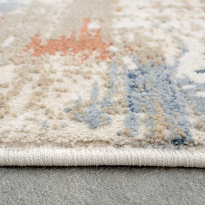 Warm Beige Blue Distressed Abstract Area Rug 120x170cm