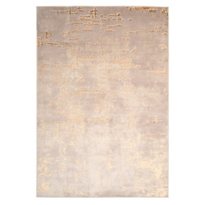 Warm Beige Brown Distressed Abstract Lustre Rug 160x230cm