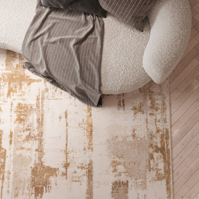 Warm Beige Distressed Abstract Area Rug 240x330cm