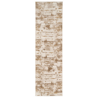 Warm Beige Distressed Abstract Runner Rug 70x240cm