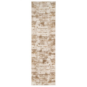 Warm Beige Distressed Abstract Runner Rug 70x240cm