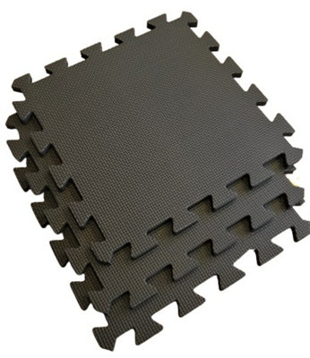 Warm Floor Interlocking Floor tiles with straight edging strips - Black - Workshops, Cabins, Sheds - 12 x 8ft
