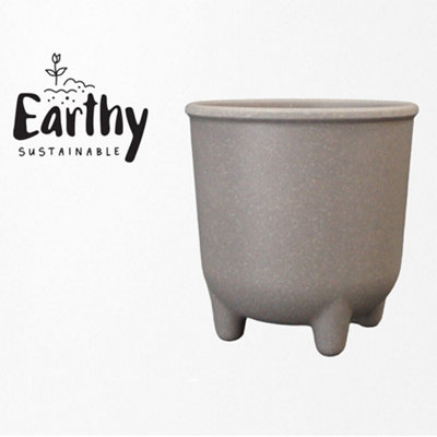 Warm Grey Straw Planter with Feet Small