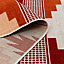Warm Orange Terracotta Tribal Geometric Low Pile Soft Living Area Runner Rug 60x240cm